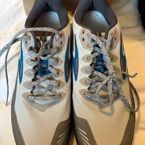 Brooks White and Gray Athletic Shoes with Blue and Orange Accents